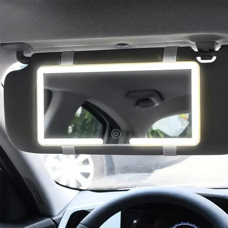 LED Touch Screen Car Sun Visor Makeup Mirror - Adjustable Brightness, Rechargeable HD Vanity Mirror for Stylish Women
