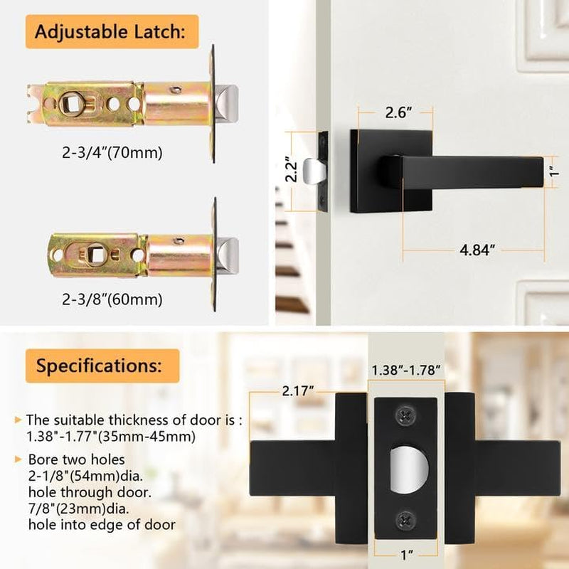 Sleek Matte Black Passage Door Levers - Heavy Duty Non-Locking Handles, Reversible Design for Any Door, 2 Pack