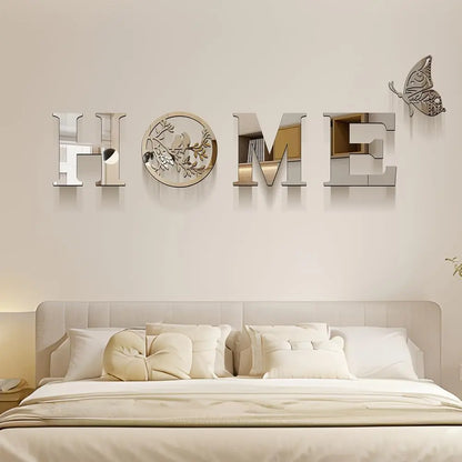 Modern Home Decor Wall Signs - Large Silver Letter Mirror Stickers for Living Room, Bedroom, and Farmhouse - 49.2 x 15.7 Inches Bird Wall Art