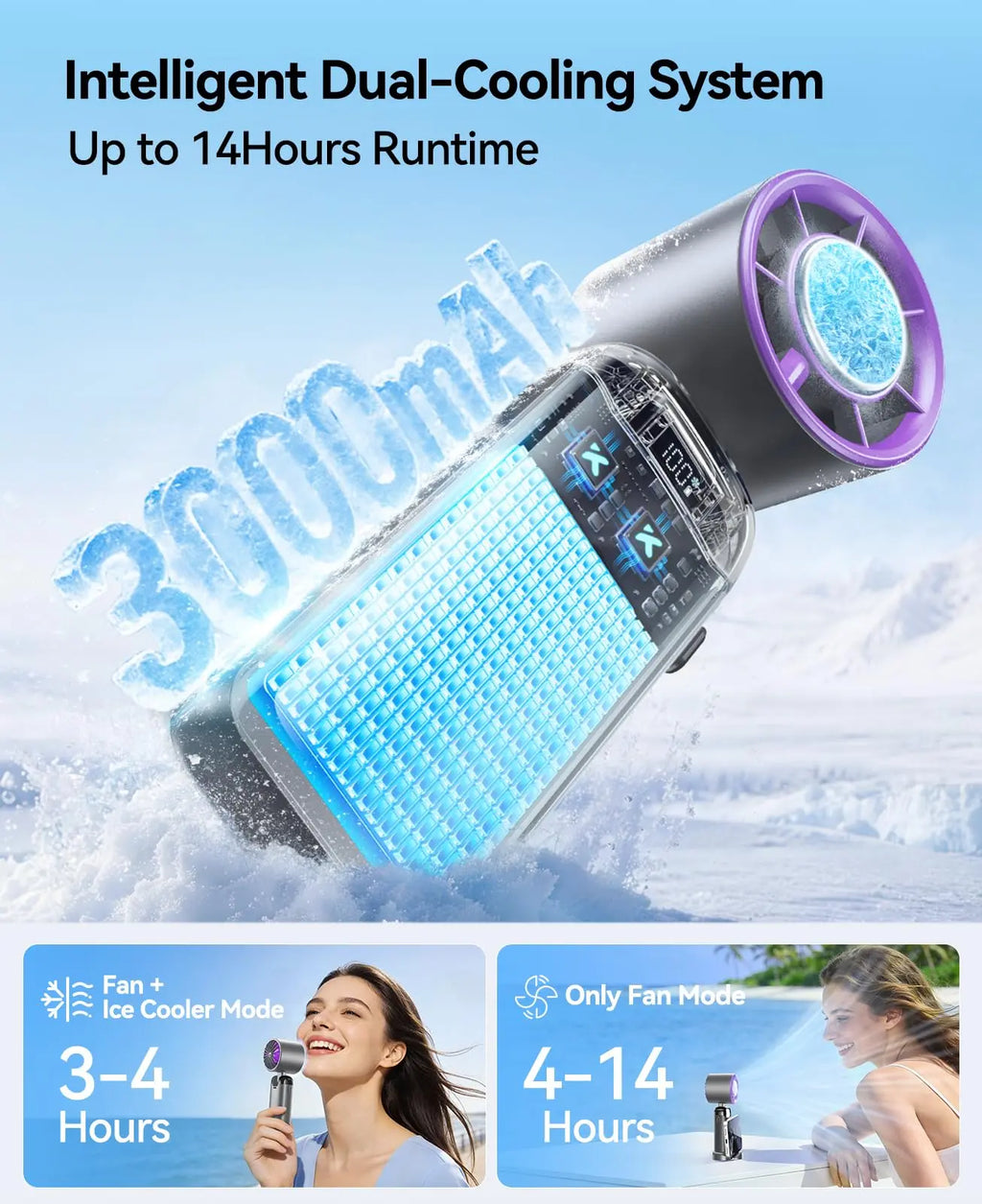 Upgraded 4-in-1 Portable Turbo Fan with 199 Speed Settings, 21500 RPM, Enhanced Battery Life, Digital Display, 120° Rotation, USB Charging, Ideal for Travel and Office Use