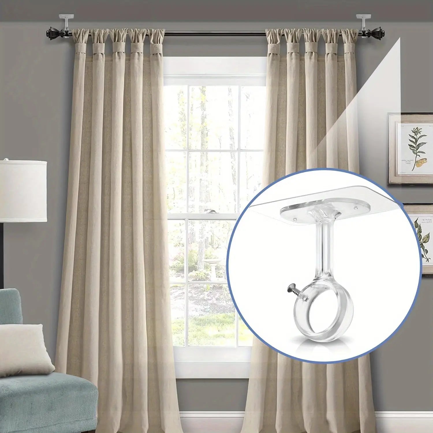 Innovative Drill-Free Ceiling-Mount Curtain Rod Brackets with Easy Self-Adhesive Installation for a Seamless Home Upgrade