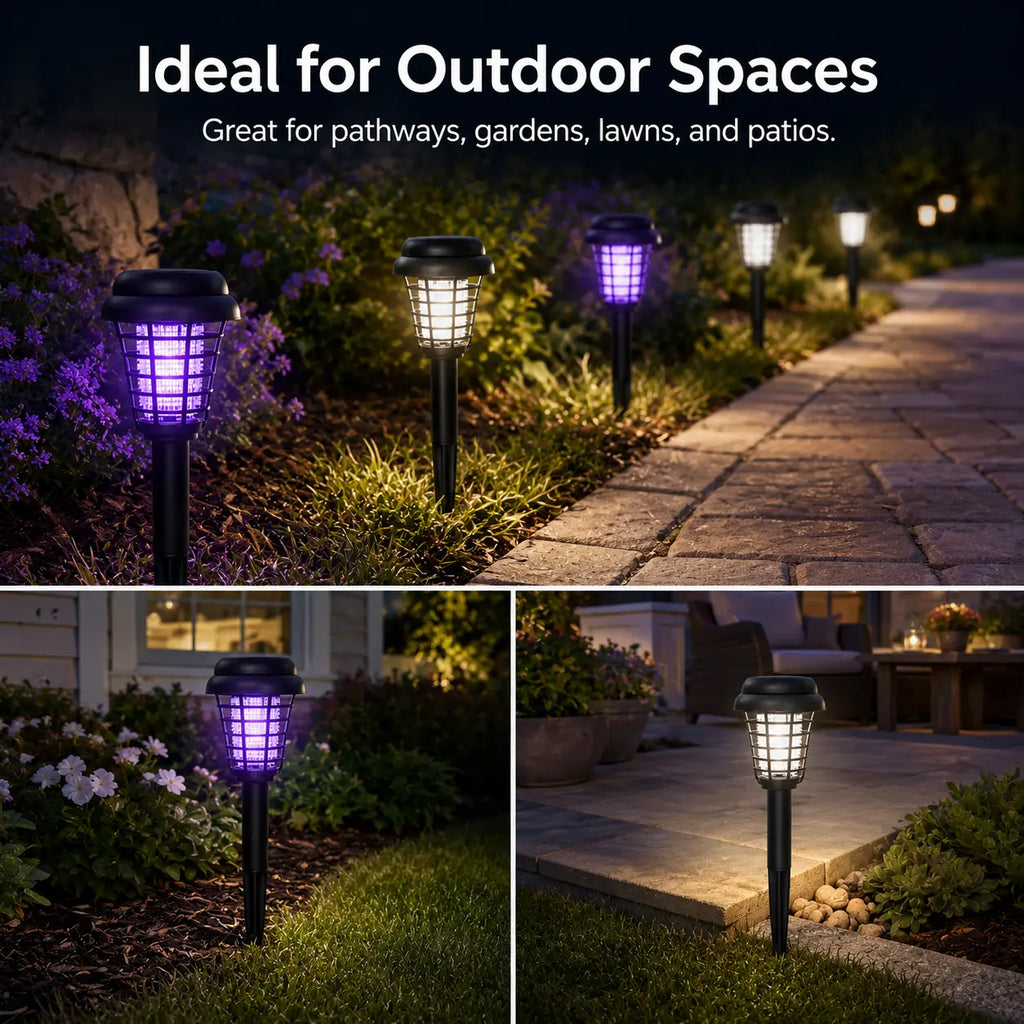 Solar-Powered Mosquito Zapper & Garden Stake Light – Dual Mode Insect Killer & Pathway Illumination, Weather Resistant, Easy Setup, Available in Round & Square Designs