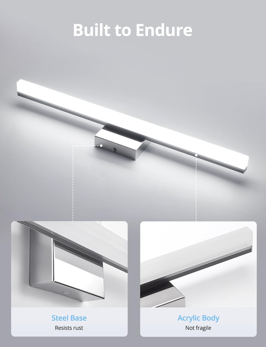 24-Inch LED Vanity Light Bar - Contemporary 14W IP44 Bathroom Fixture with Cool White 6000K for Enhanced Mirror Illumination