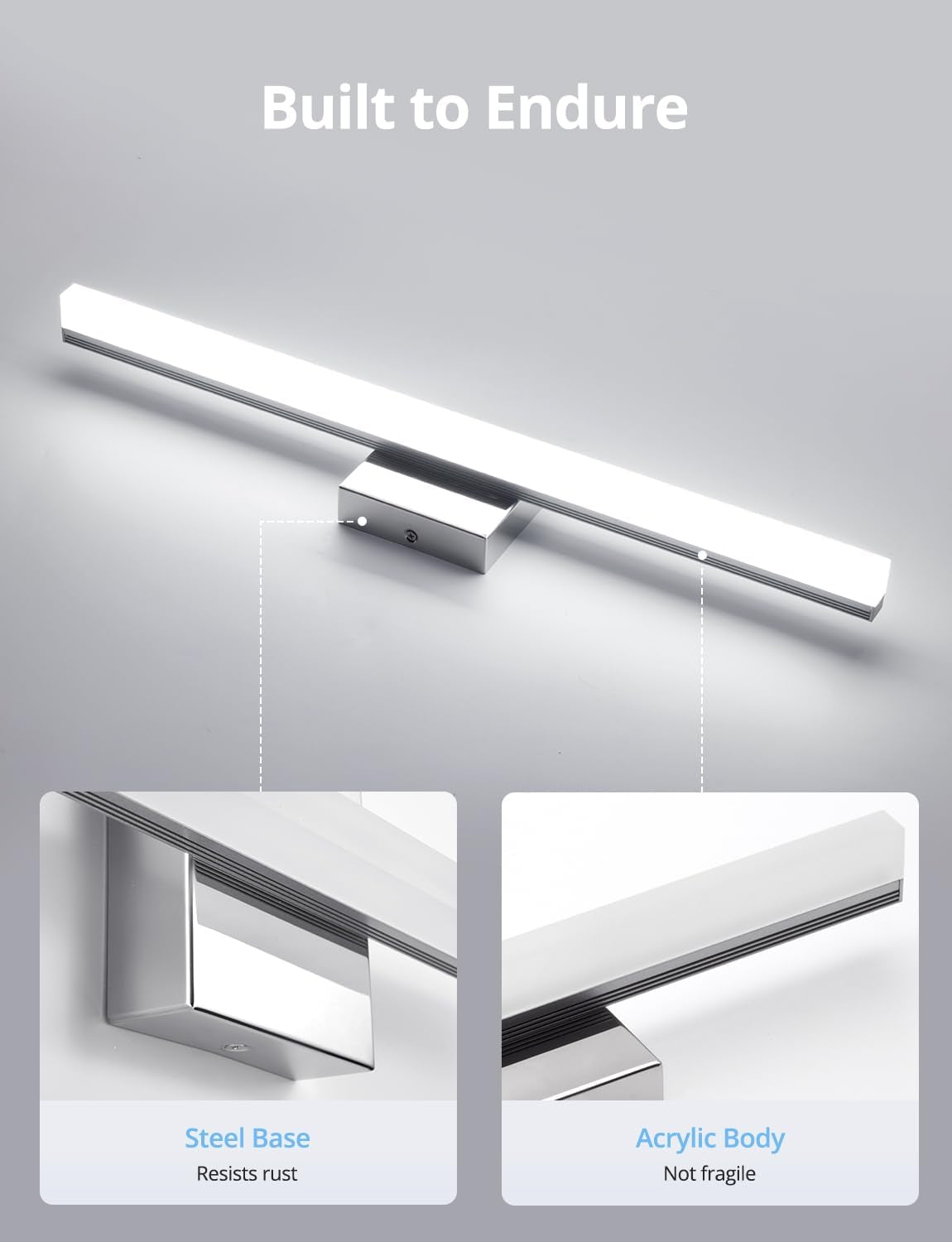 24-Inch LED Vanity Light Bar - Contemporary 14W IP44 Bathroom Fixture with Cool White 6000K for Enhanced Mirror Illumination