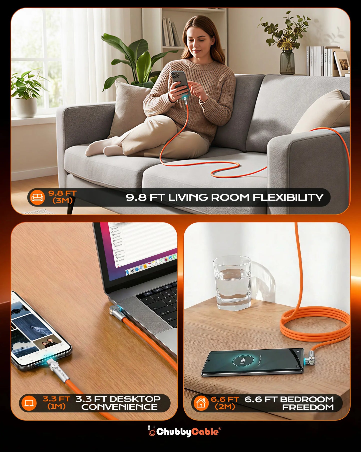 Chubbycable Chubby Rotatex - 240W Dual 180° Rotating Fast Charging Cable with LED Indicator, 48V 5A, USB 2.0, Type-C to Type-C, Available in 3.3Ft and 6.6Ft Lengths, Fast Charge and Data Transmission