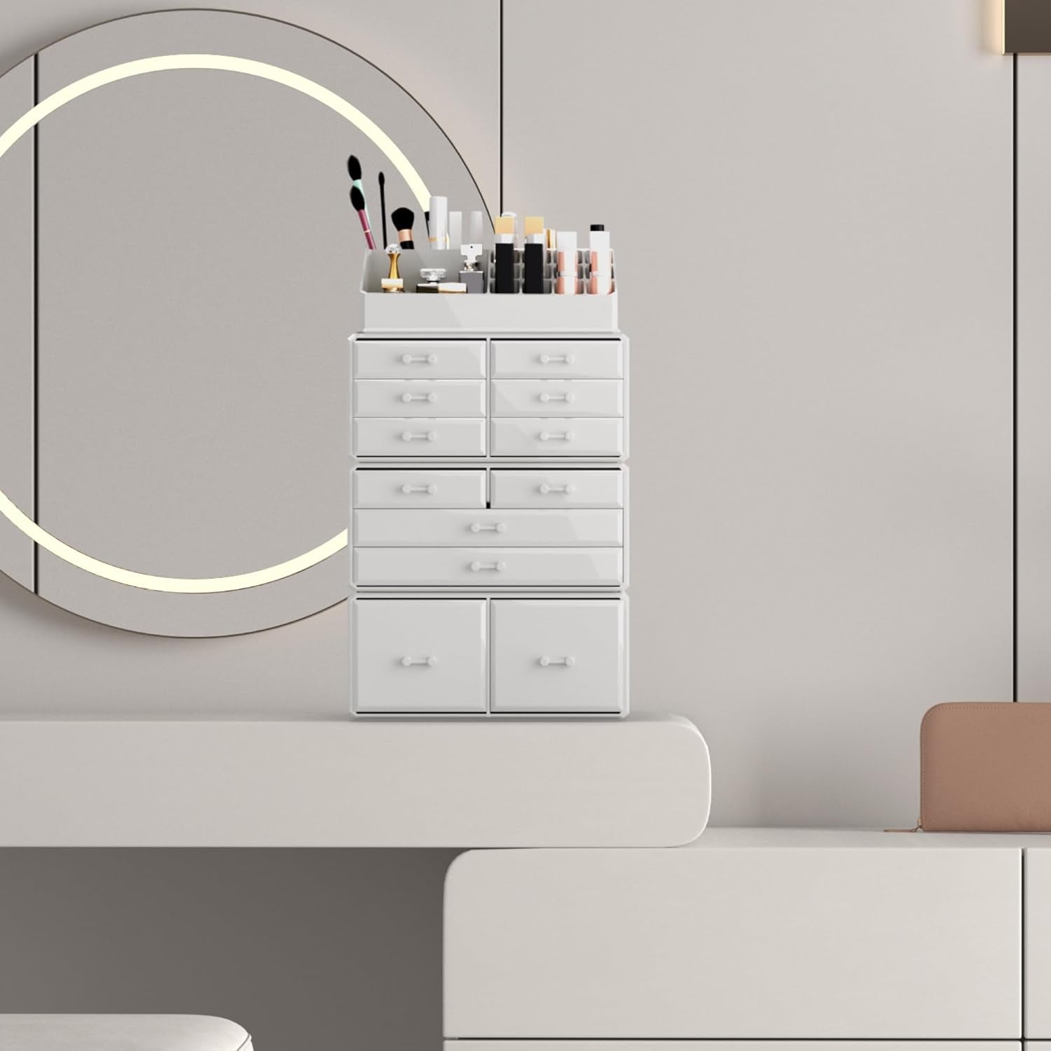 Cosmetic Organizer with 12 Drawer Storage System in White