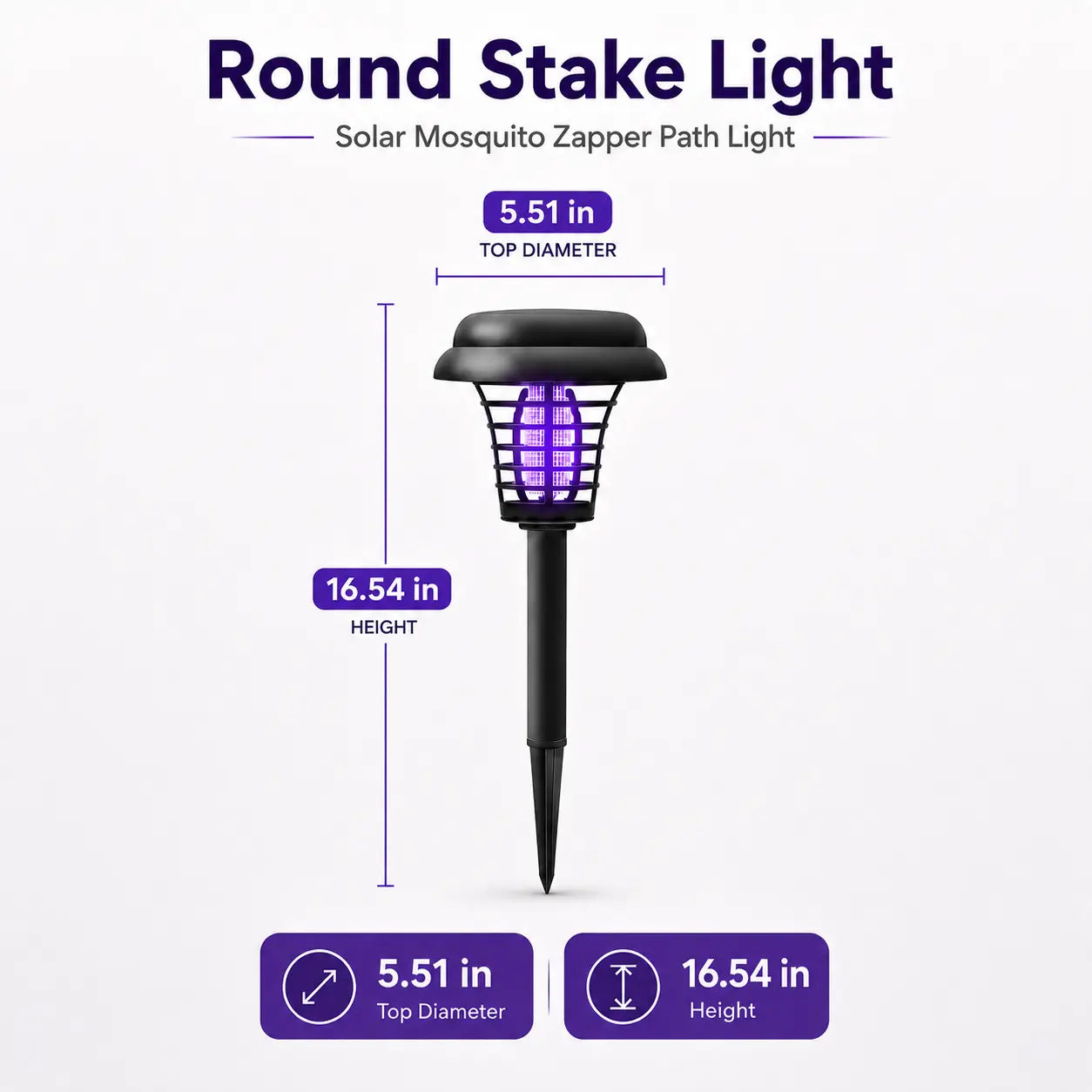 Solar-Powered Mosquito Zapper & Garden Stake Light – Dual Mode Insect Killer & Pathway Illumination, Weather Resistant, Easy Setup, Available in Round & Square Designs