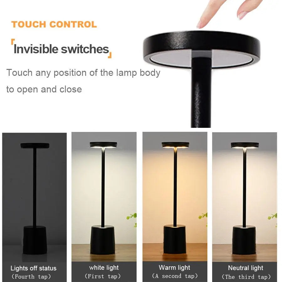 Contemporary Touch-Control LED Table Lamp, Rechargeable Portable Ambient Light for Home, Living Room, and Bedroom Decor