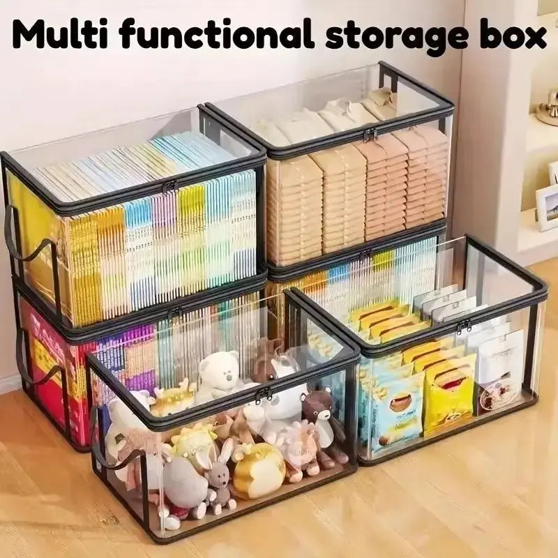 Large Clear Heavy-Duty Plastic Storage Box with Hinged Lid - High Capacity Organizer for Home, Camping, Travel, Attic, and Moving - Free Shipping Available