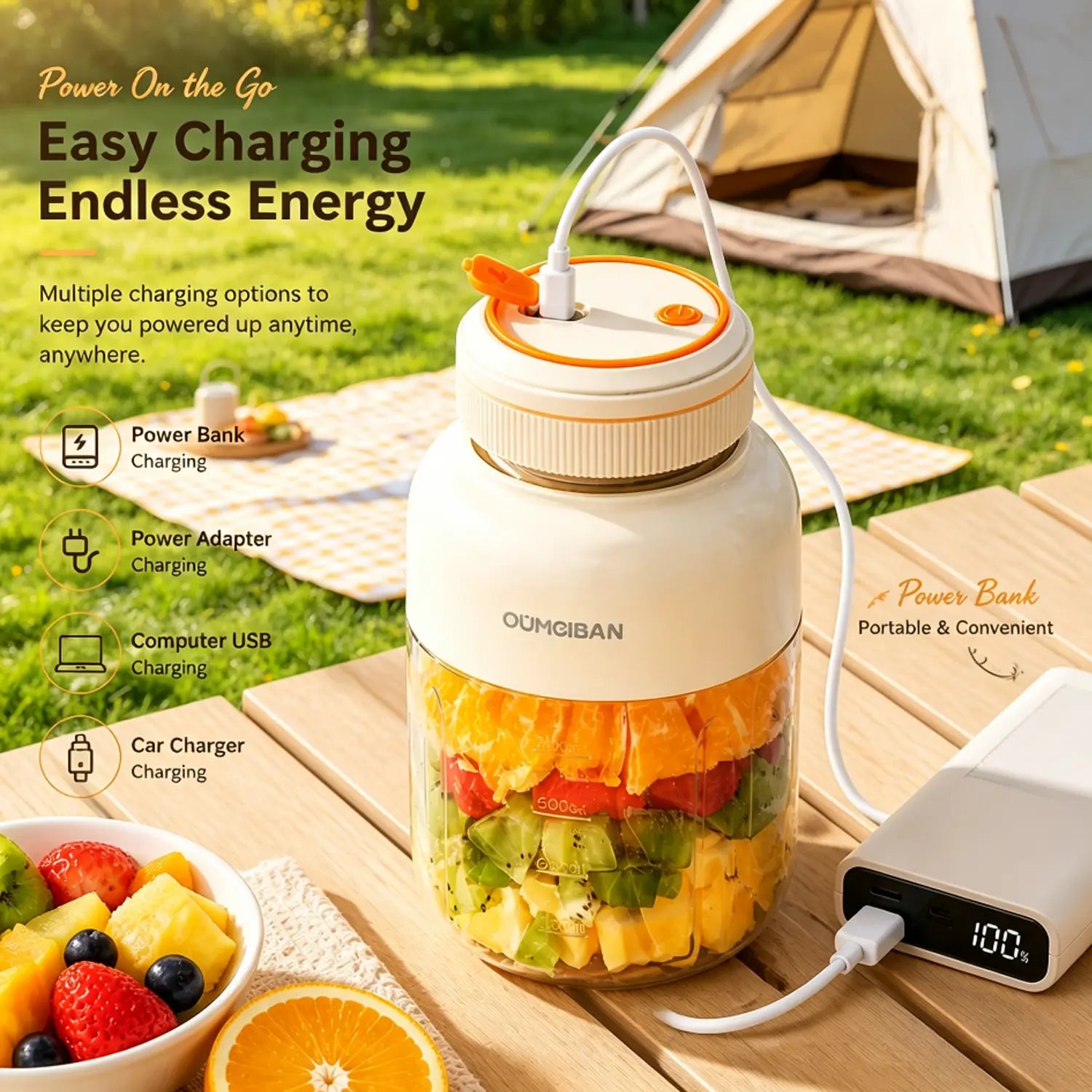 Portable 44Oz Wireless USB Rechargeable Juicer Blender - Perfect for Smoothies, Creams, and Healthy Meals on the Go! Ideal for Camping, Fitness, and Home Use!