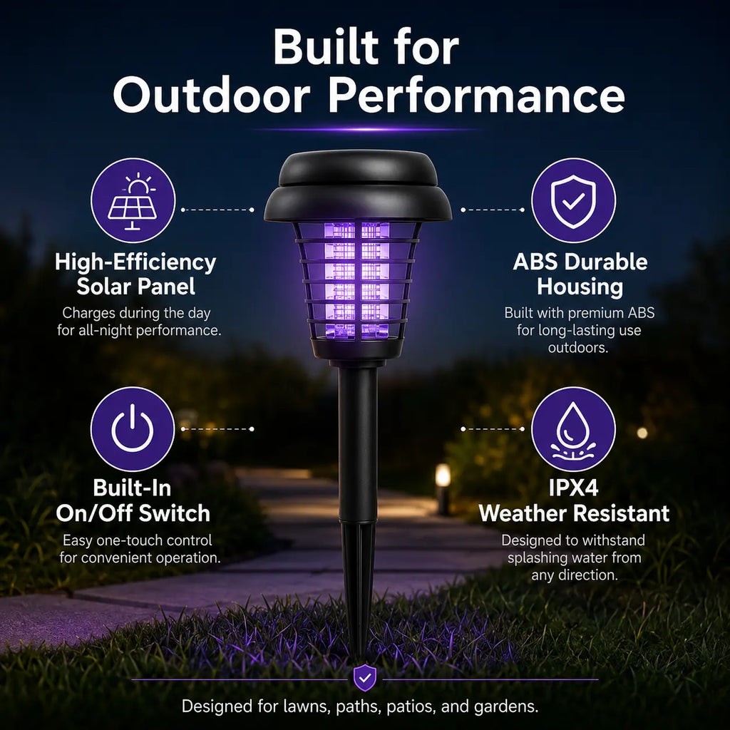 Solar-Powered Mosquito Zapper & Garden Stake Light – Dual Mode Insect Killer & Pathway Illumination, Weather Resistant, Easy Setup, Available in Round & Square Designs