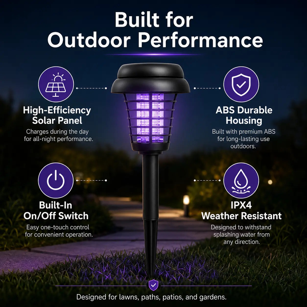 Solar-Powered Mosquito Zapper & Garden Stake Light – Dual Mode Insect Killer & Pathway Illumination, Weather Resistant, Easy Setup, Available in Round & Square Designs