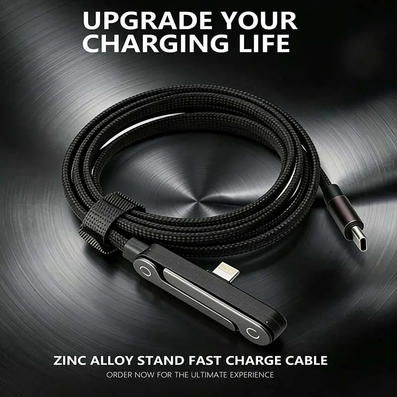 Invisible Holder Charger Cable with Stand, Super Fast Charging 2-In-1 Fast Charging Cord & Phone Stand for Gaming, Office, Car Travel, Compatible with Type-C Charging Cable Black