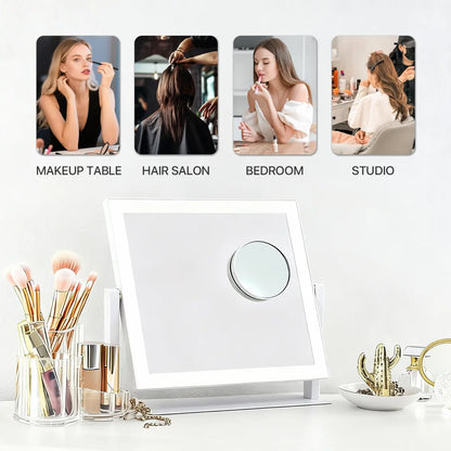 GALENTAL LED Vanity Mirror with Dimmable Touch Screen Control, 3 Color Modes, Square Design in White