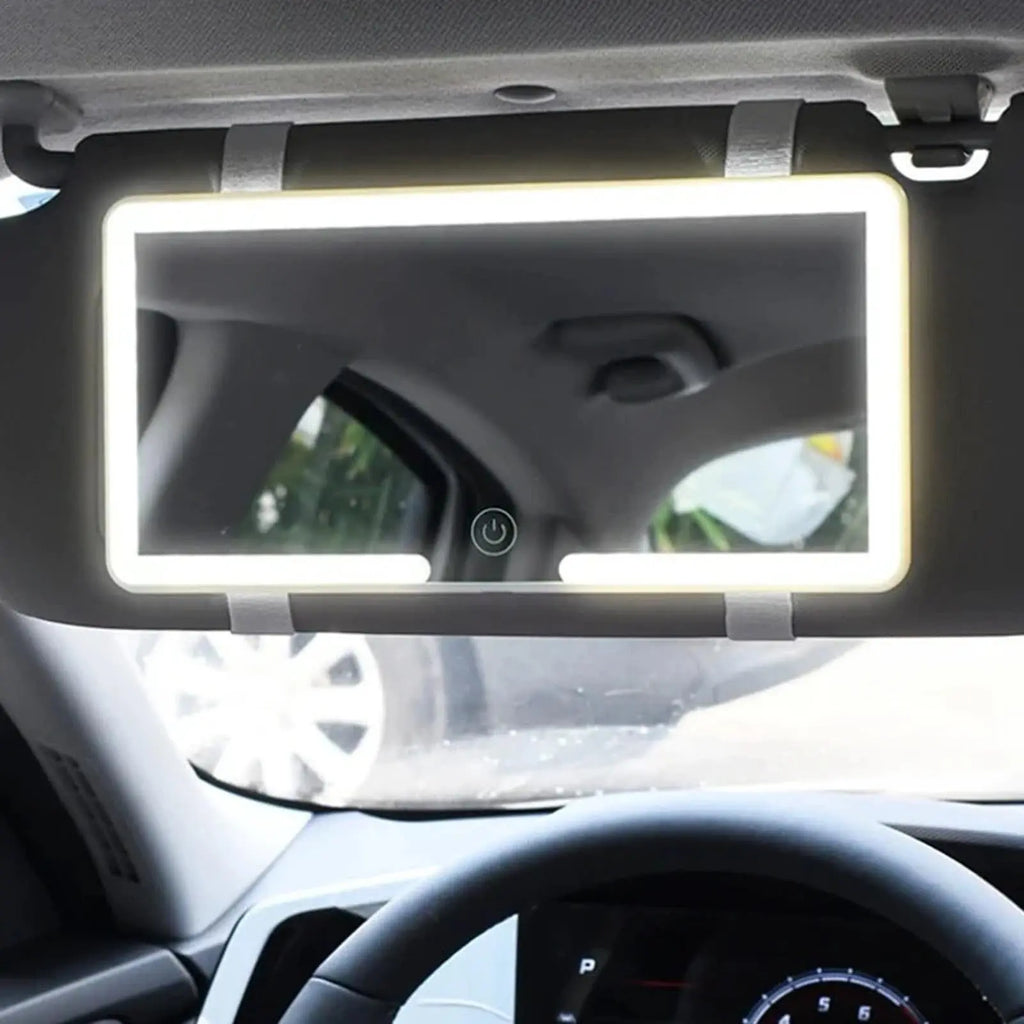 LED Touch Screen Car Sun Visor Makeup Mirror - Adjustable Brightness, Rechargeable HD Vanity Mirror for Stylish Women