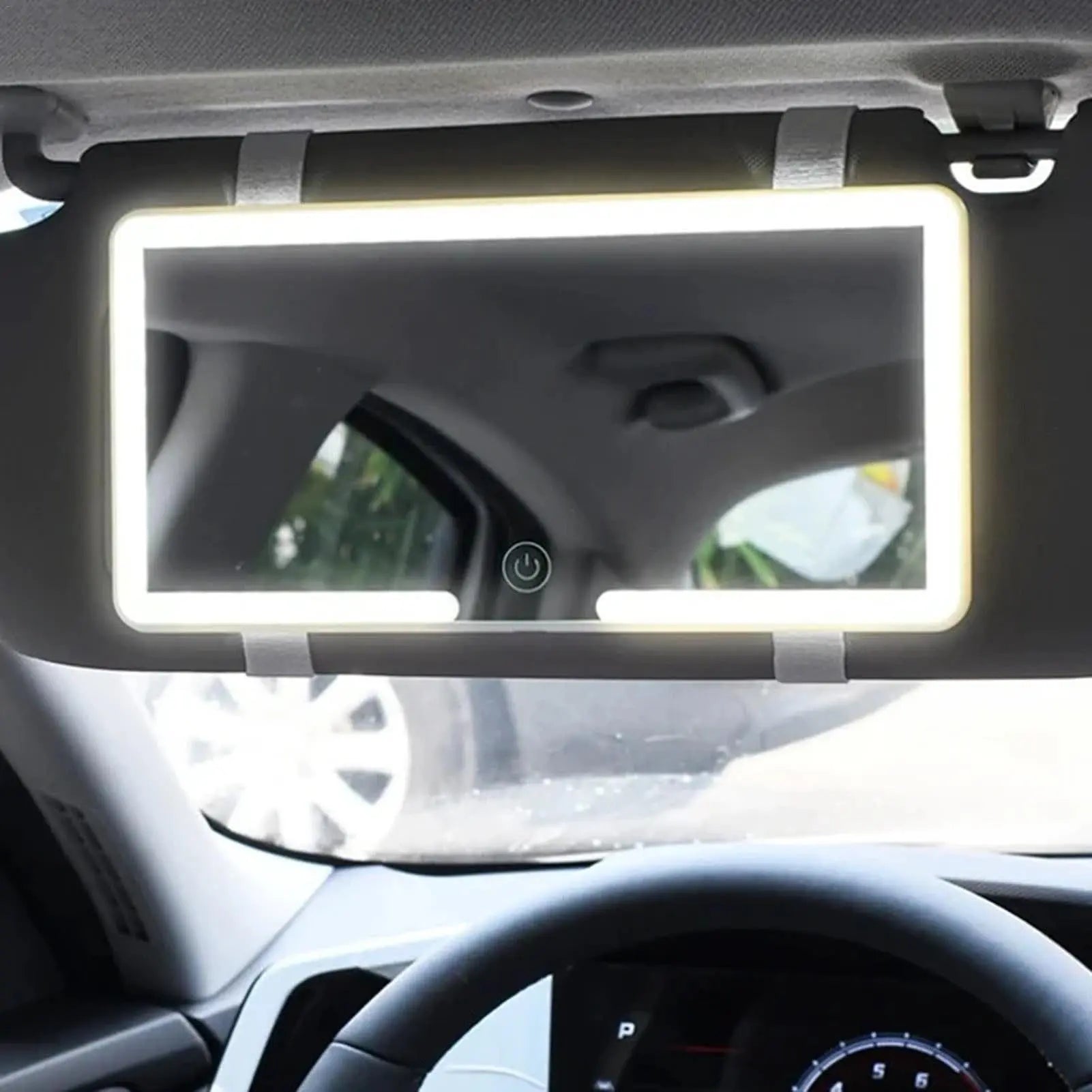 LED Touch Screen Car Sun Visor Makeup Mirror - Adjustable Brightness, Rechargeable HD Vanity Mirror for Stylish Women