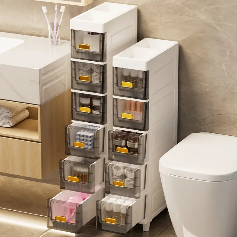 Ultra-Slim 7" Storage Cart - Space-Saving Narrow Drawer Organizer for Bathroom & Kitchen (3/4/5/6 Tier)