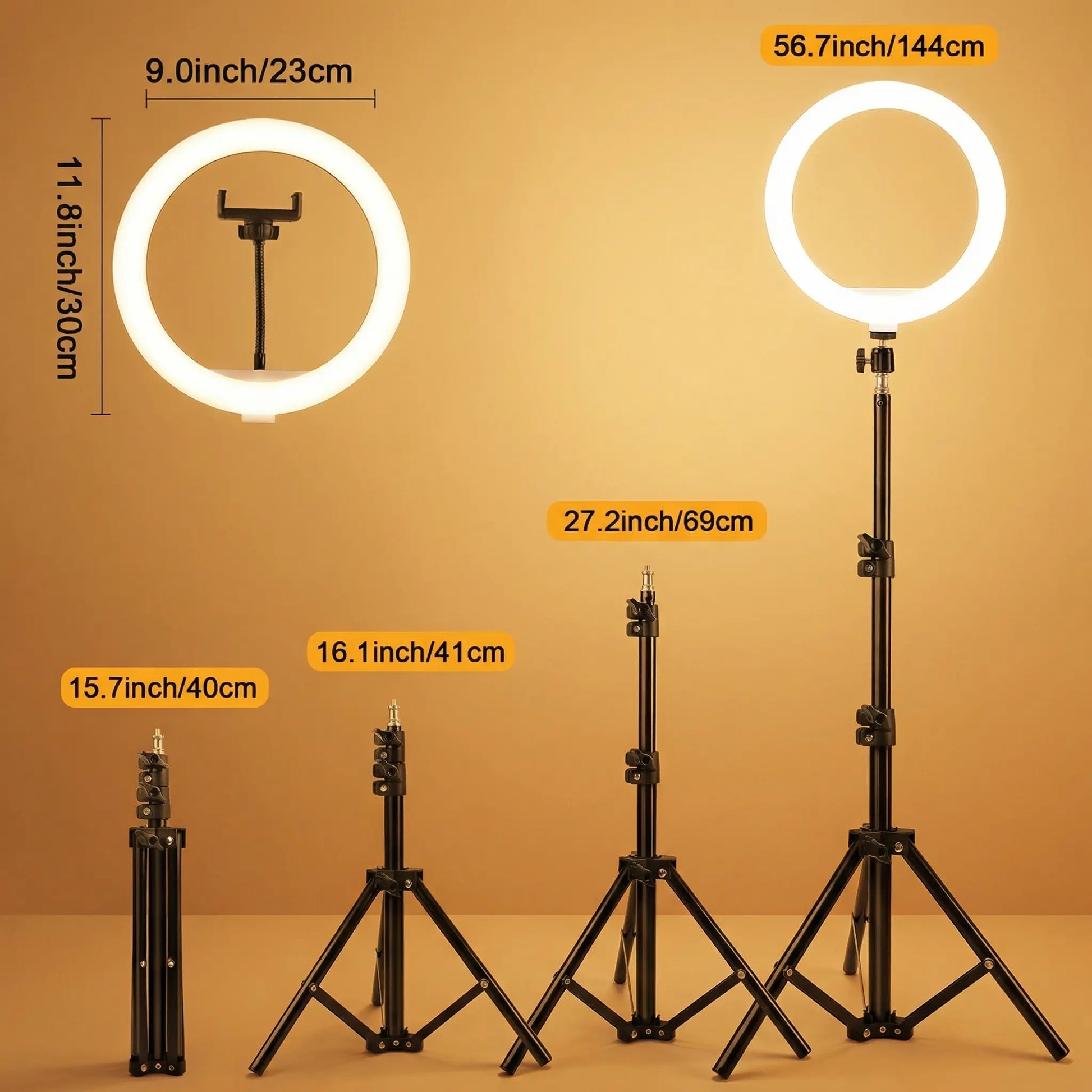 12-Inch Adjustable LED Ring Light with 43-Inch Tripod Stand - Dimmable Multi-Scene Fill Light for Live Streaming, TikTok Videos, Portrait Photography, and YouTube Content Creation