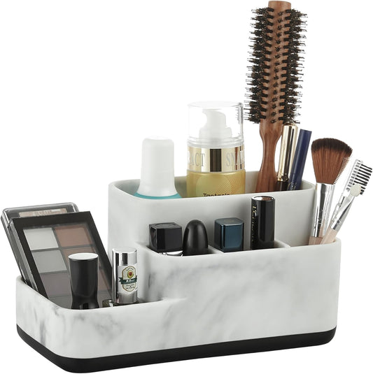 Multi-Functional Bathroom Organizer - Elegant White Marble Toothbrush Holder for Makeup, Skincare, and Accessories Storage