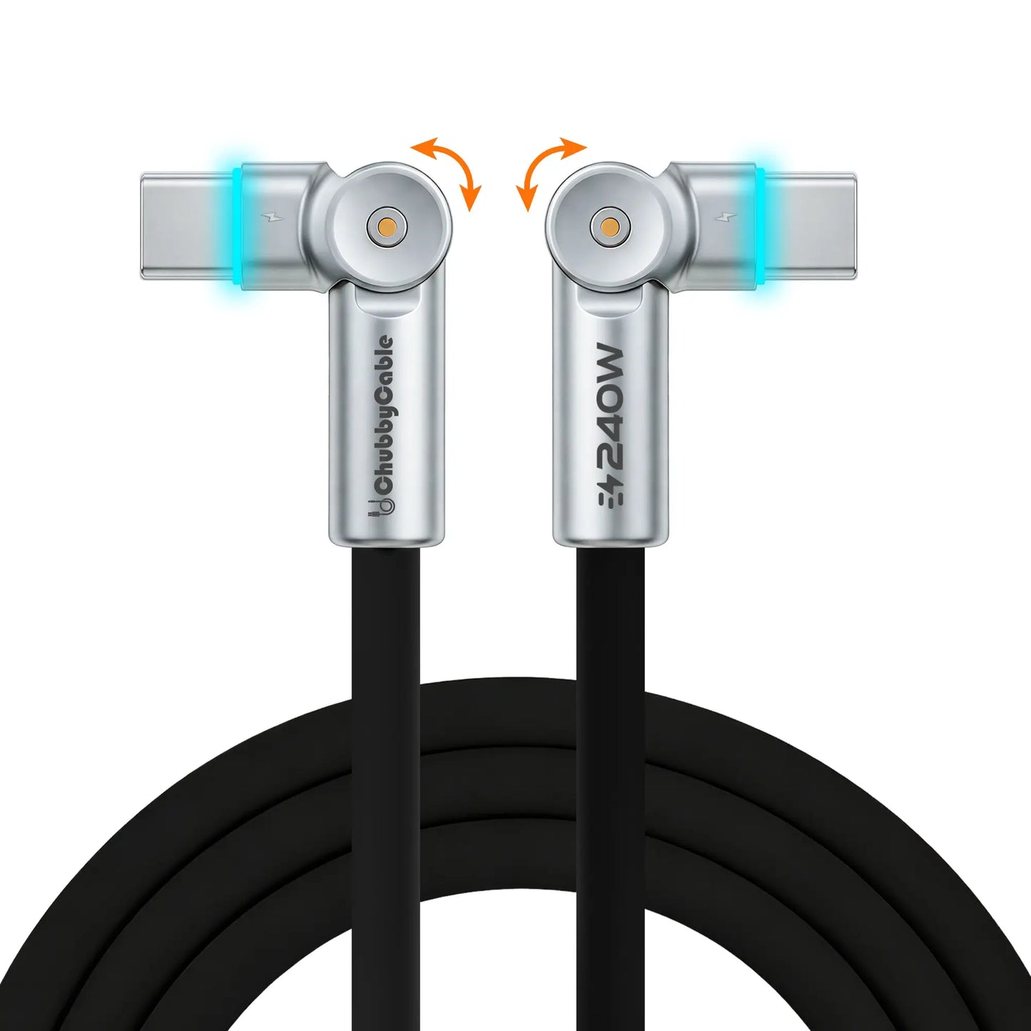 Chubbycable Chubby Rotatex - 240W Dual 180° Rotating Fast Charging Cable with LED Indicator, 48V 5A, USB 2.0, Type-C to Type-C, Available in 3.3Ft and 6.6Ft Lengths, Fast Charge and Data Transmission
