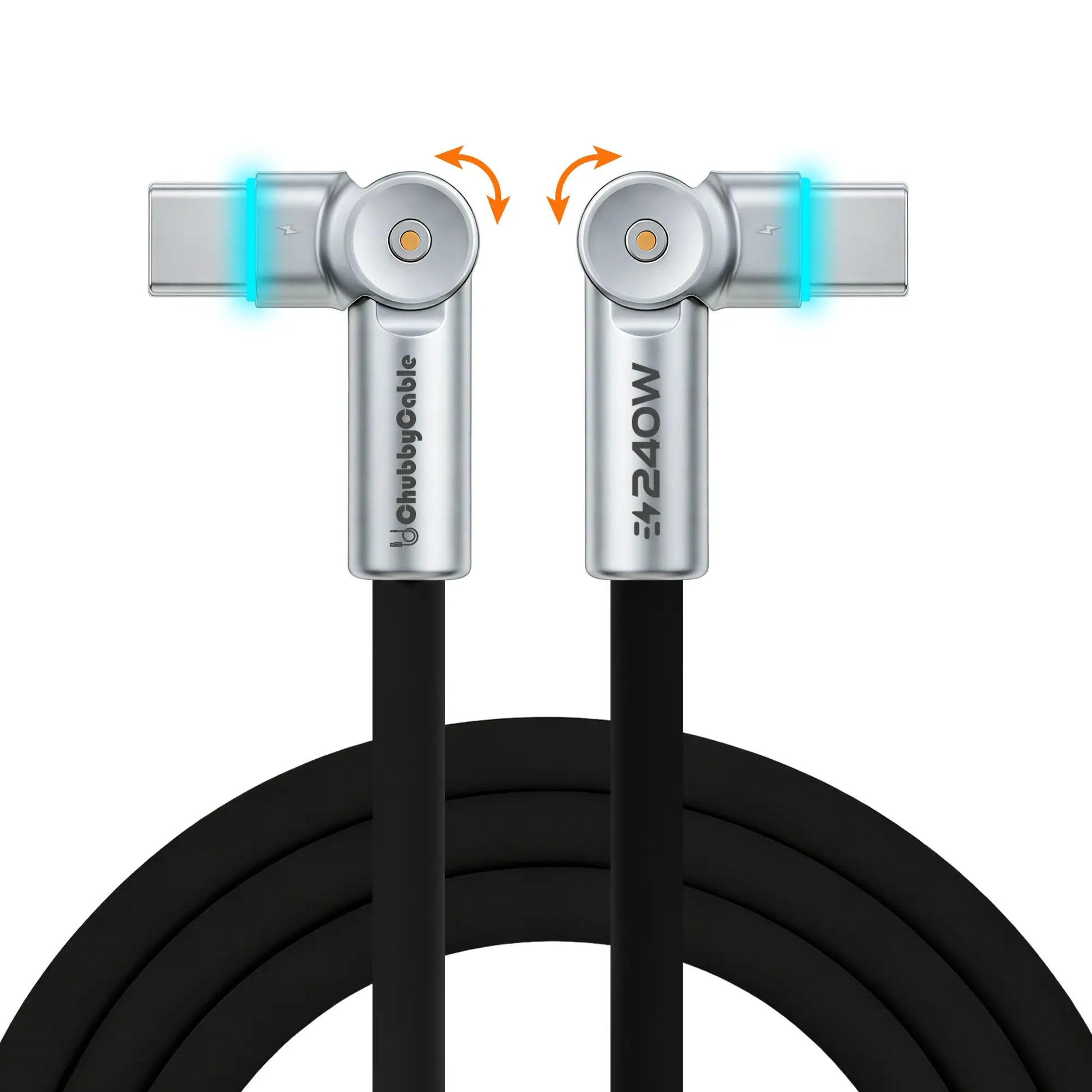 Chubbycable Chubby Rotatex - 240W Dual 180° Rotating Fast Charging Cable with LED Indicator, 48V 5A, USB 2.0, Type-C to Type-C, Available in 3.3Ft and 6.6Ft Lengths, Fast Charge and Data Transmission