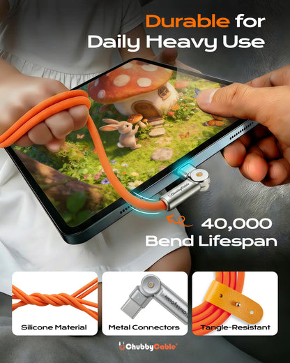 Chubbycable Chubby Rotatex - 240W Dual 180° Rotating Fast Charging Cable with LED Indicator, 48V 5A, USB 2.0, Type-C to Type-C, Available in 3.3Ft and 6.6Ft Lengths, Fast Charge and Data Transmission
