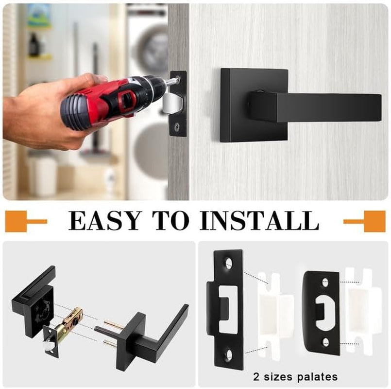 Sleek Matte Black Passage Door Levers - Heavy Duty Non-Locking Handles, Reversible Design for Any Door, 2 Pack