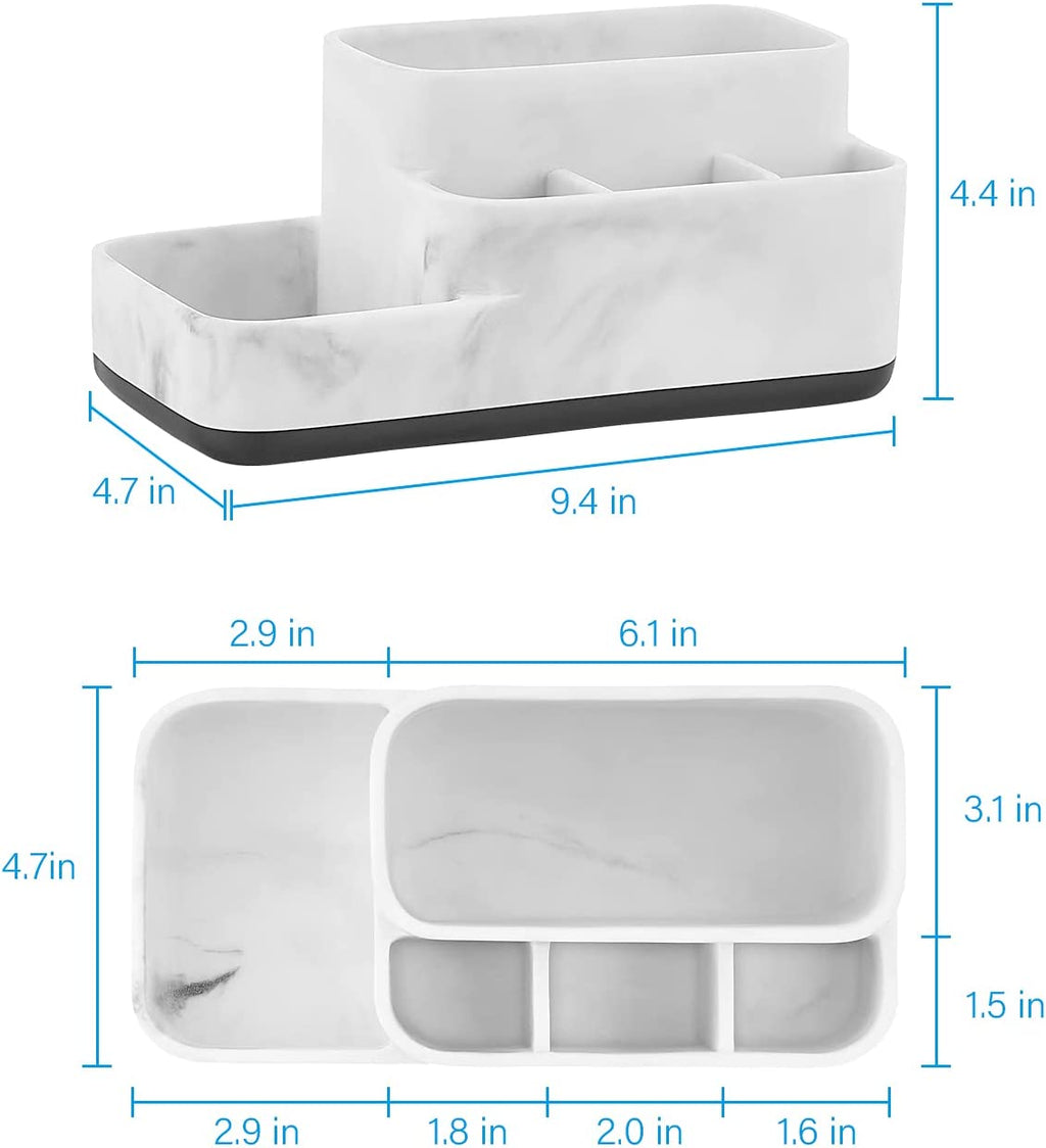 Multi-Functional Bathroom Organizer - Elegant White Marble Toothbrush Holder for Makeup, Skincare, and Accessories Storage