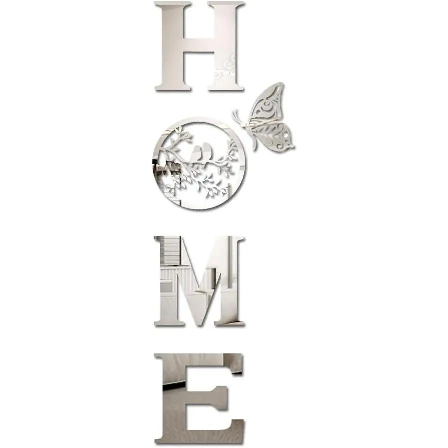 Modern Home Decor Wall Signs - Large Silver Letter Mirror Stickers for Living Room, Bedroom, and Farmhouse - 49.2 x 15.7 Inches Bird Wall Art