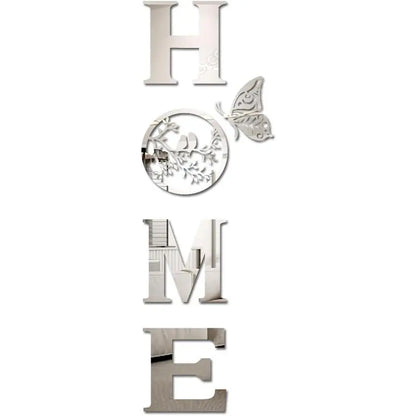 Modern Home Decor Wall Signs - Large Silver Letter Mirror Stickers for Living Room, Bedroom, and Farmhouse - 49.2 x 15.7 Inches Bird Wall Art