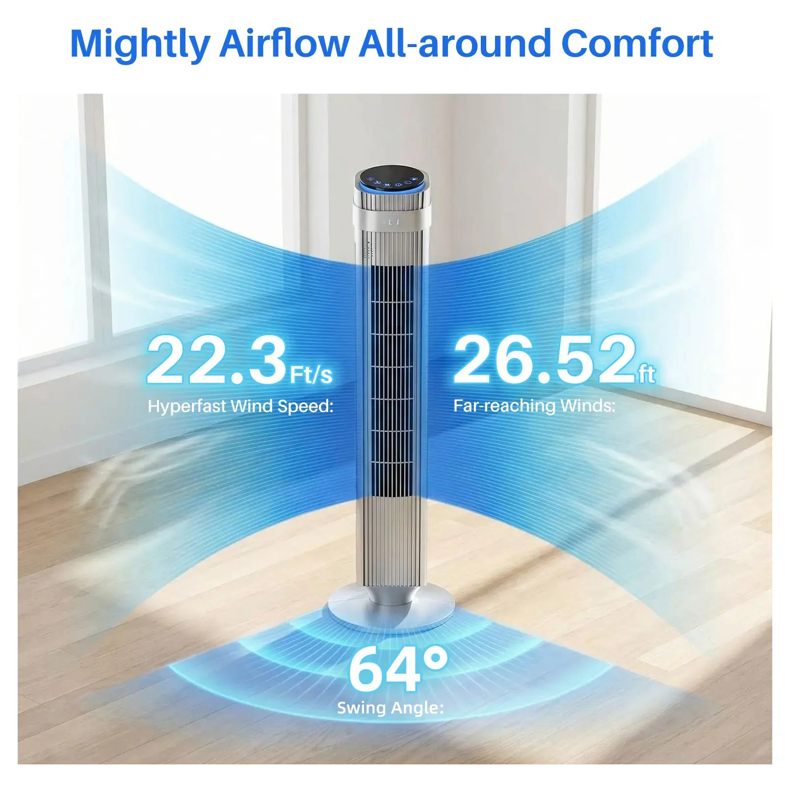 Whisper-Quiet 28dB Tower Fan with 12-Hour Timer & Smart Auto Mode - 64° Oscillating Bladeless Cooling Fan for Bedroom & Home Office