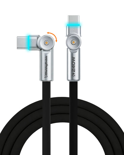 Chubbycable Chubby Rotatex - 240W Dual 180° Rotating Fast Charging Cable with LED Indicator, 48V 5A, USB 2.0, Type-C to Type-C, Available in 3.3Ft and 6.6Ft Lengths, Fast Charge and Data Transmission