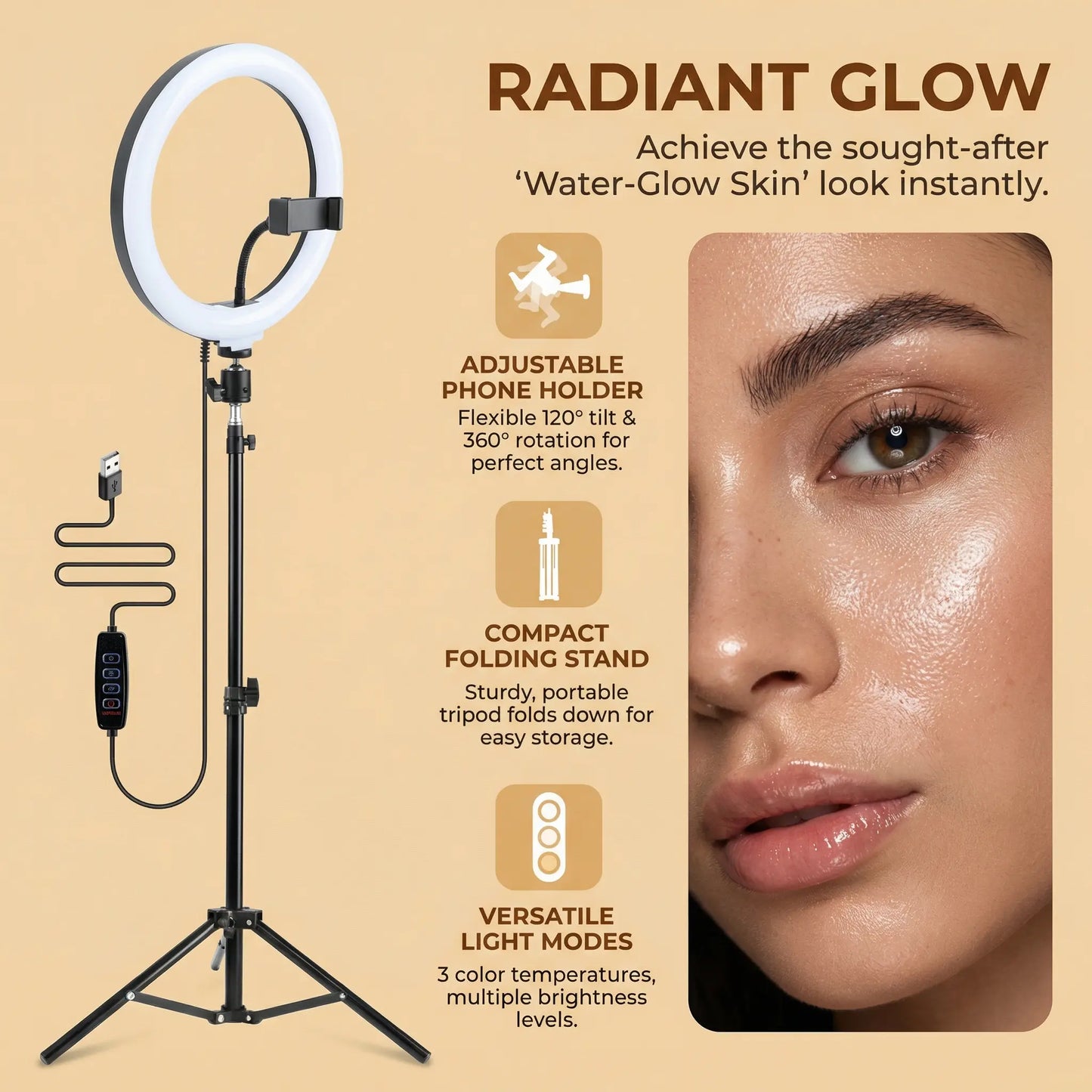 12-Inch Adjustable LED Ring Light with 43-Inch Tripod Stand - Dimmable Multi-Scene Fill Light for Live Streaming, TikTok Videos, Portrait Photography, and YouTube Content Creation