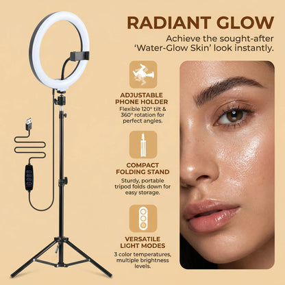 12-Inch Adjustable LED Ring Light with 43-Inch Tripod Stand - Dimmable Multi-Scene Fill Light for Live Streaming, TikTok Videos, Portrait Photography, and YouTube Content Creation