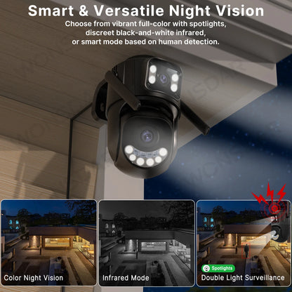 High-Performance Dual Lens PTZ Wifi Security Camera - Auto Tracking Outdoor CCTV with 2.4Ghz & 5Ghz Connectivity