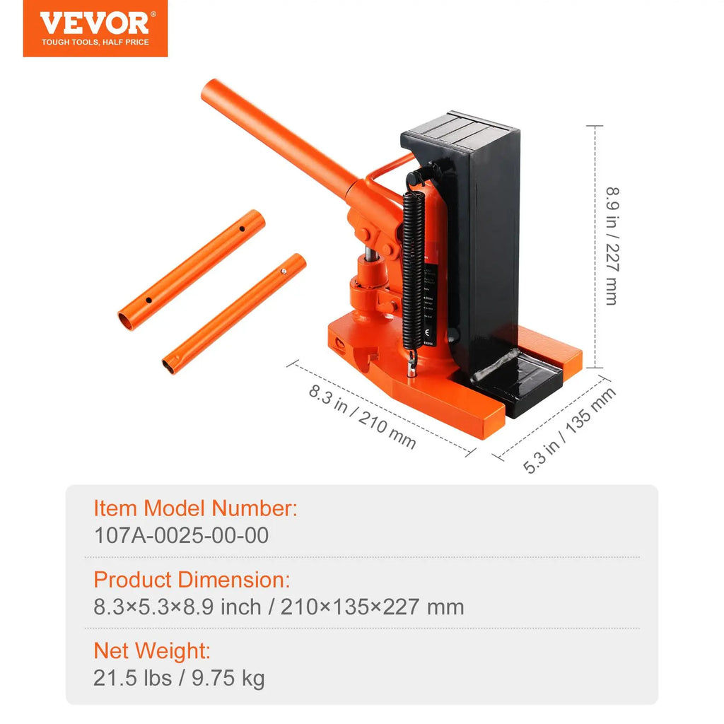 Vevor Hydraulic Toe Jack - 2.5 Ton Toe Lift and 5 Ton Top Lift Capacity, Adjustable Toe Height 0.8-5.3 in, Top Height 8.9-13.4 in, Air Hydraulic Claw Jack for Industrial Machinery