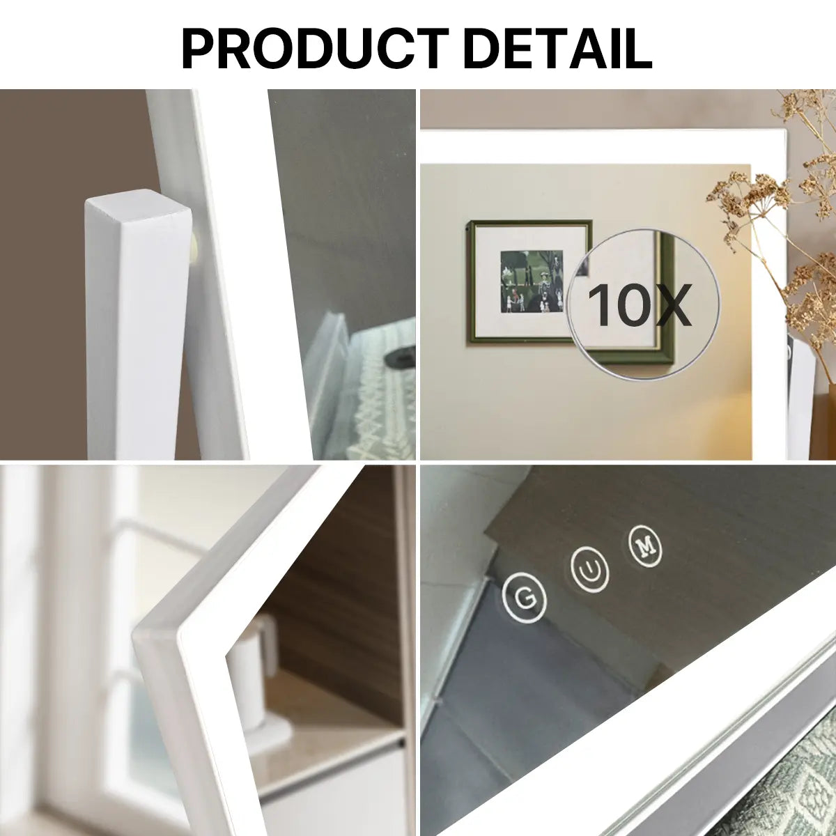 GALENTAL LED Vanity Mirror with Dimmable Touch Screen Control, 3 Color Modes, Square Design in White