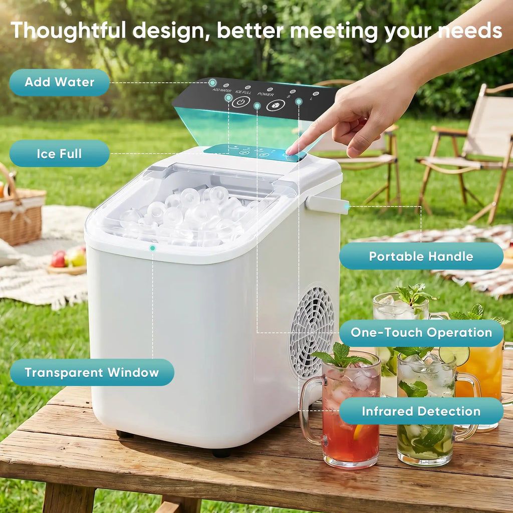 Portable Countertop Ice Maker - 9 Bullet Ice Cubes in 6 Mins, 26Lbs Daily, Auto-Cleaning, Includes Basket & Scoop - Perfect for Home, Kitchen, RV & Camping