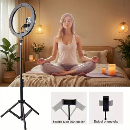 12-Inch Adjustable LED Ring Light with 43-Inch Tripod Stand - Dimmable Multi-Scene Fill Light for Live Streaming, TikTok Videos, Portrait Photography, and YouTube Content Creation
