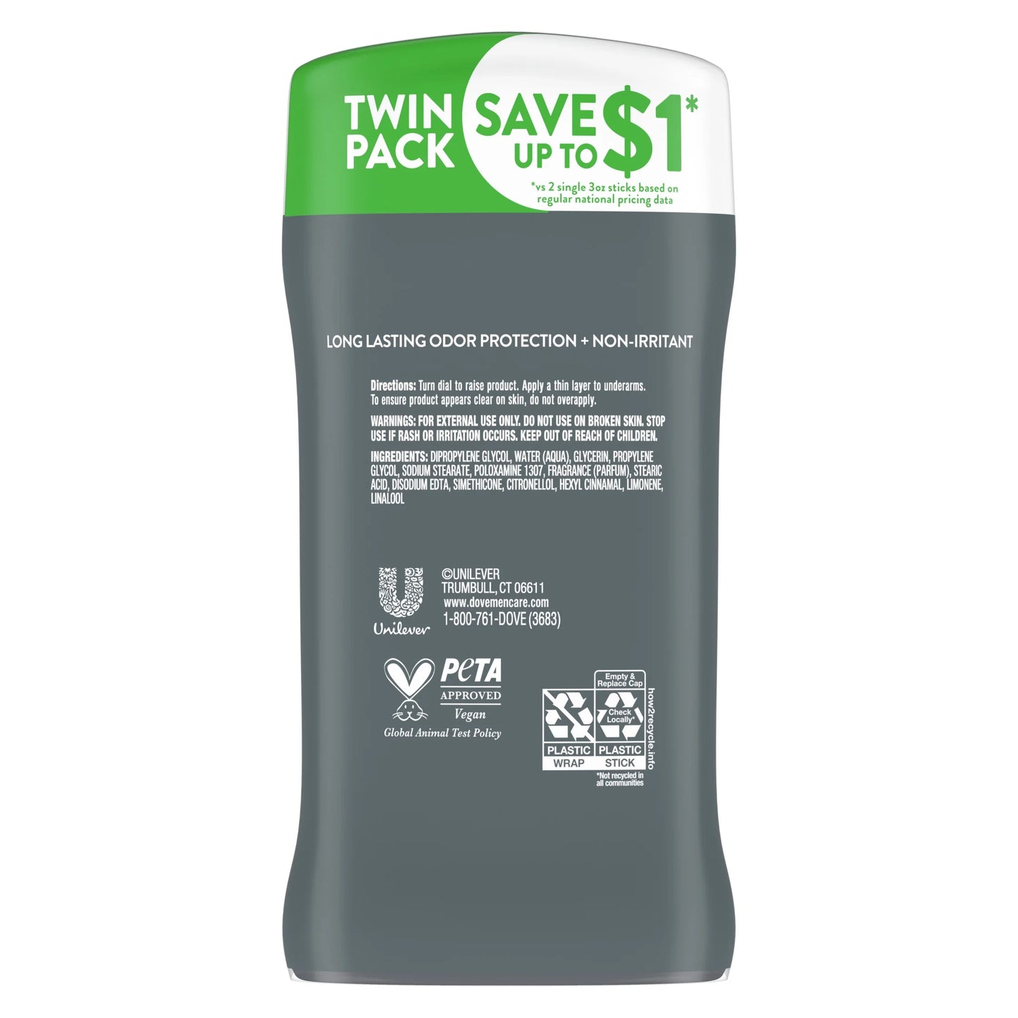 Men's Citrus Extra Fresh Deodorant Stick Twin Pack, 3 Oz Each