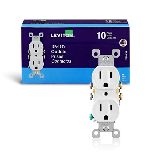 15 Amp 125V Duplex Outlet/Receptacle, White, Pack of 10, Model 5320-WMP