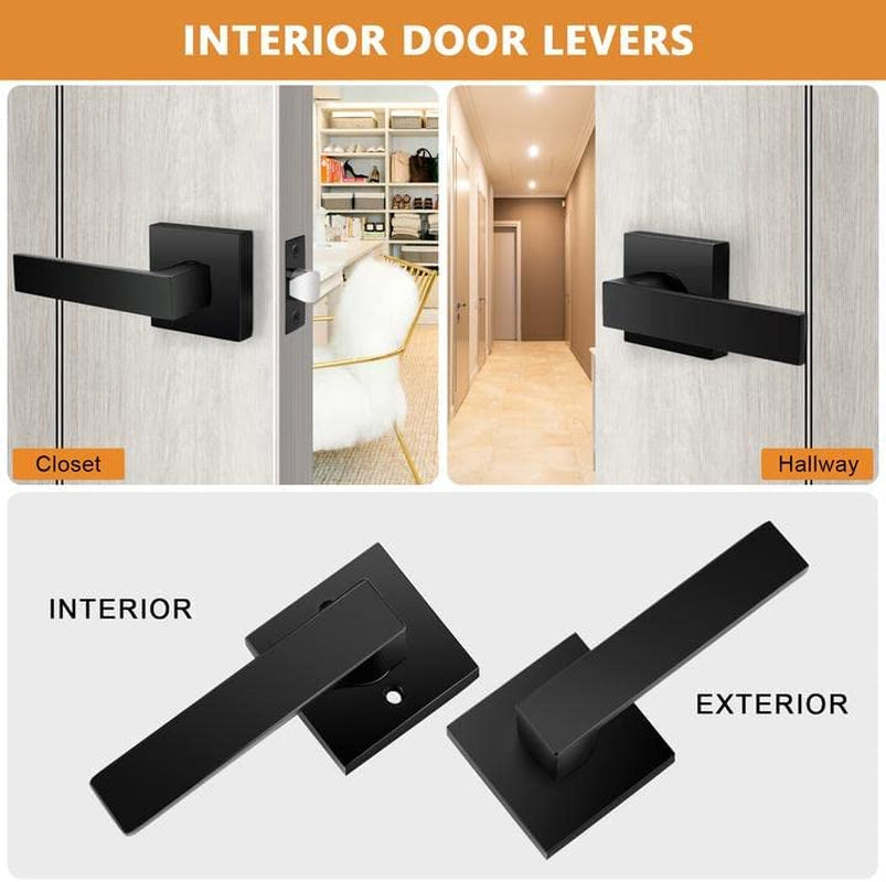 Sleek Matte Black Passage Door Levers - Heavy Duty Non-Locking Handles, Reversible Design for Any Door, 2 Pack