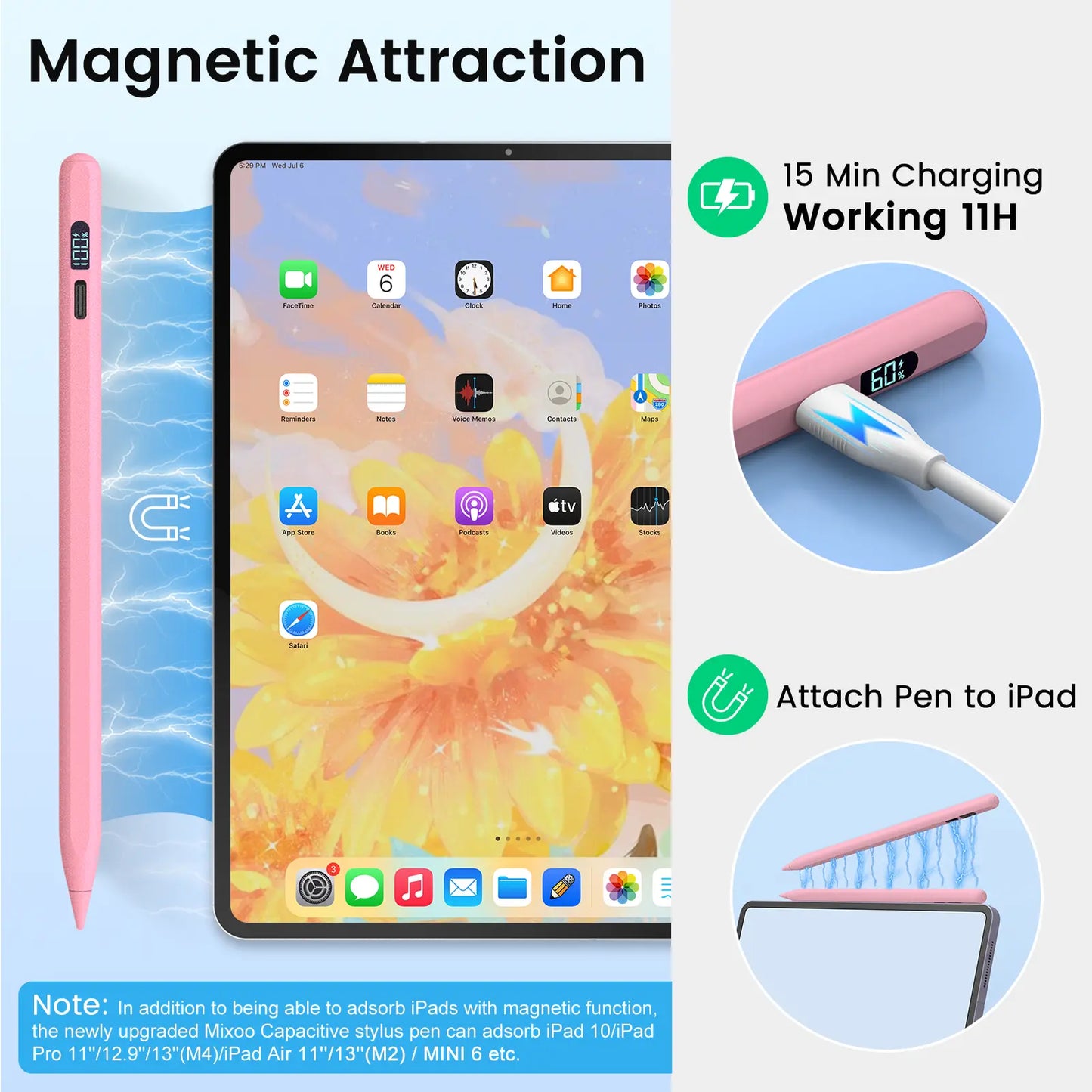 MEKO LED Stylus Pen for iPad (10th/9th/8th/7th/6th Gen), Pro (11"/12.9" M4), Air (5/4/3 M2), Mini (6/5) - Fast Charging, Palm Rejection, Tilt Sensitivity with LED Power Indicator