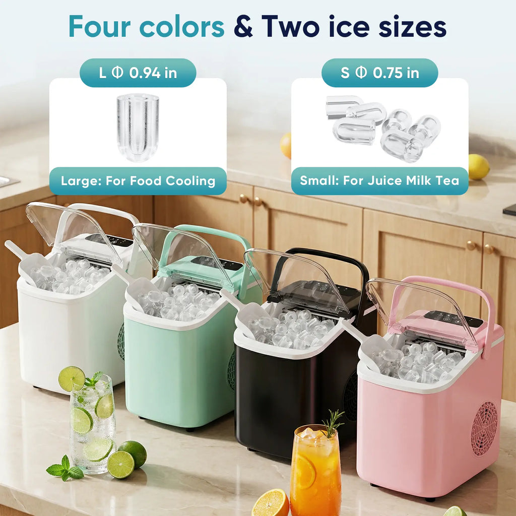 Portable Countertop Ice Maker - 9 Bullet Ice Cubes in 6 Mins, 26Lbs Daily, Auto-Cleaning, Includes Basket & Scoop - Perfect for Home, Kitchen, RV & Camping