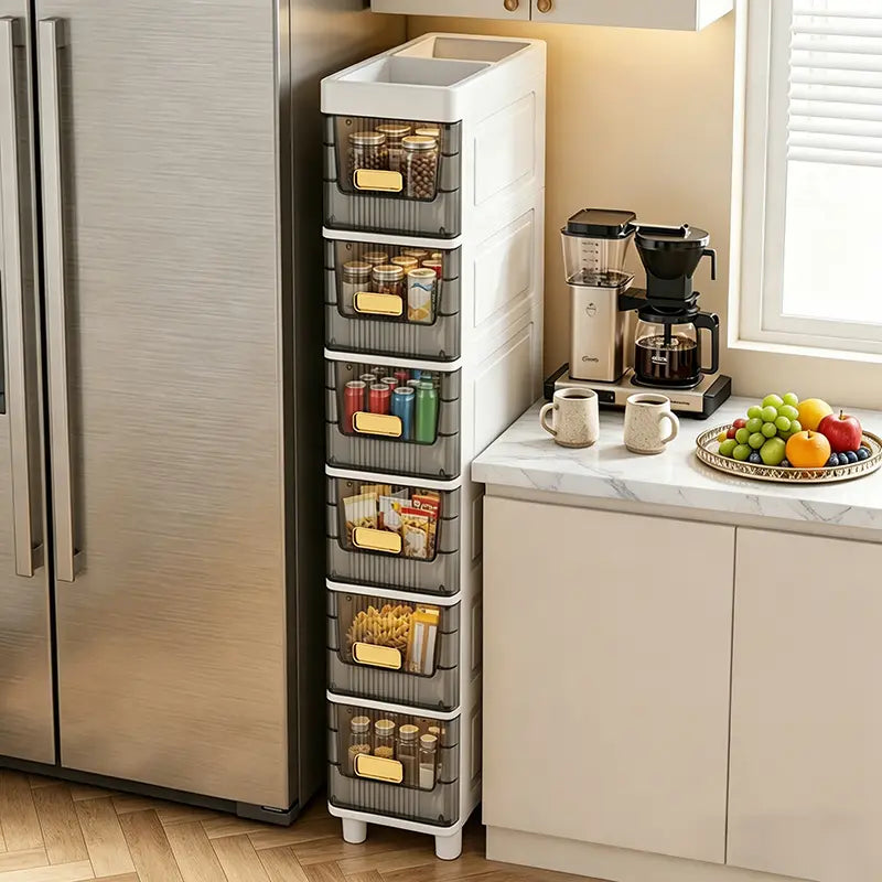 Ultra-Slim 7" Storage Cart - Space-Saving Narrow Drawer Organizer for Bathroom & Kitchen (3/4/5/6 Tier)