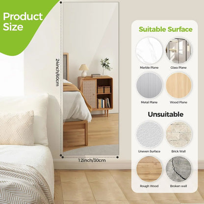 Acrylic Self-Adhesive Mirror Tiles - Flexible Decorative Wall Stickers, Available in 20x24 Inches and 20x60 Inches, 3mm Thick, Ideal for Bedroom, Gym, Ceiling, and Home Fitness Applications