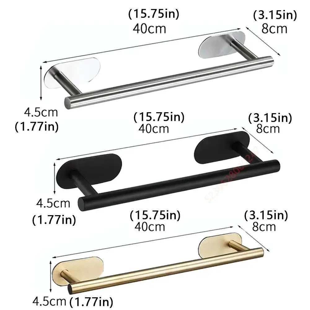 Stainless Steel Wall-Mounted Towel Rack - No Drilling Required, Essential Bathroom Organizer and Accessory
