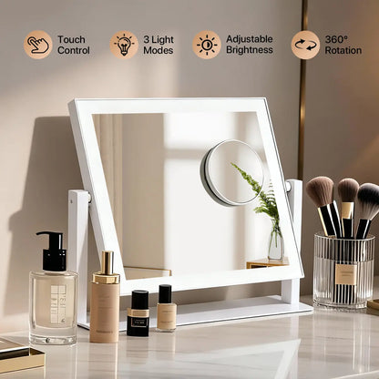 GALENTAL LED Vanity Mirror with Dimmable Touch Screen Control, 3 Color Modes, Square Design in White