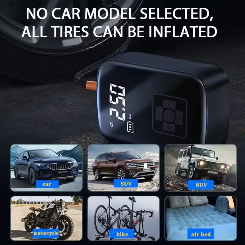 Wireless Portable Air Compressor - Electric Tire Inflator for Motorcycles, Bicycles, Boats, and More