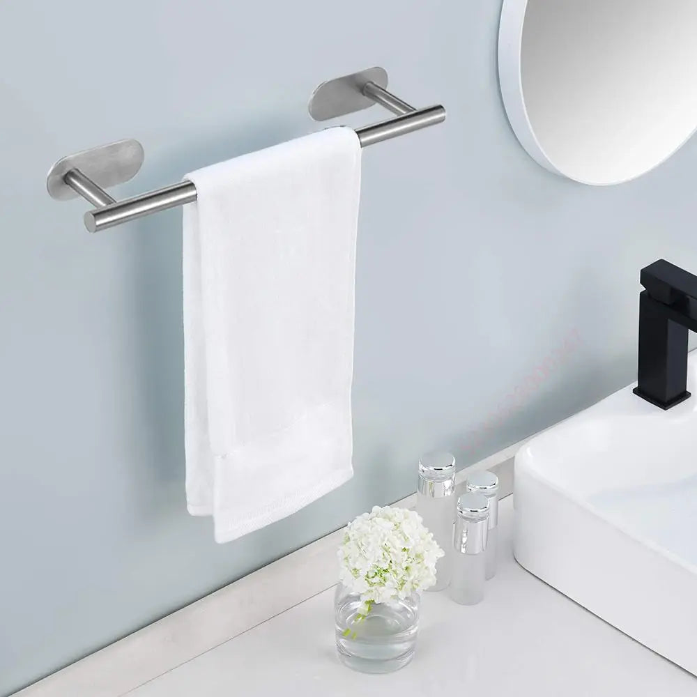 Stainless Steel Wall-Mounted Towel Rack - No Drilling Required, Essential Bathroom Organizer and Accessory